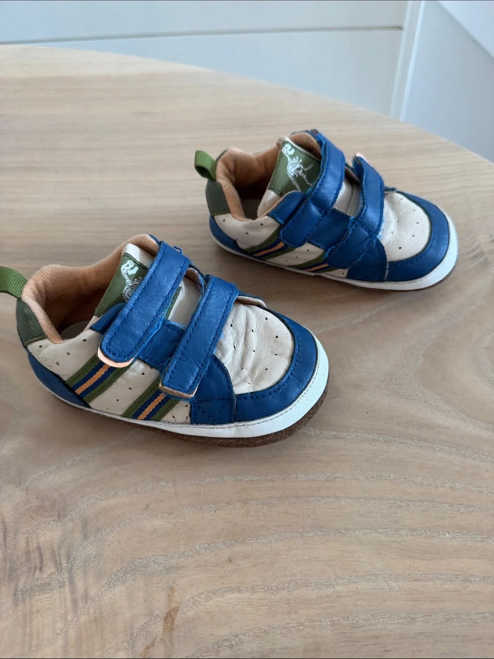 Robeez Blue and Beige Velcro Baby First Walkers- 18-24month
